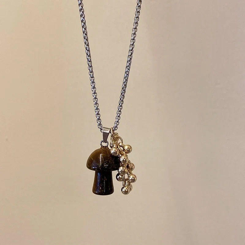Autumn Mushroom Pendant Necklace brown