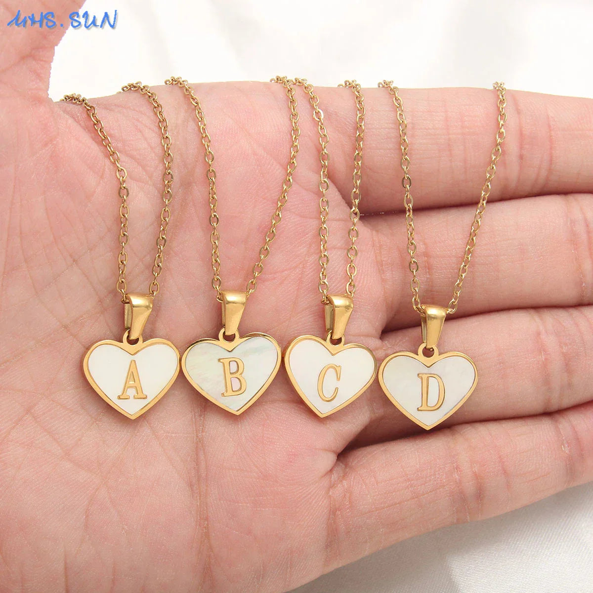 White heart pendant necklace initial