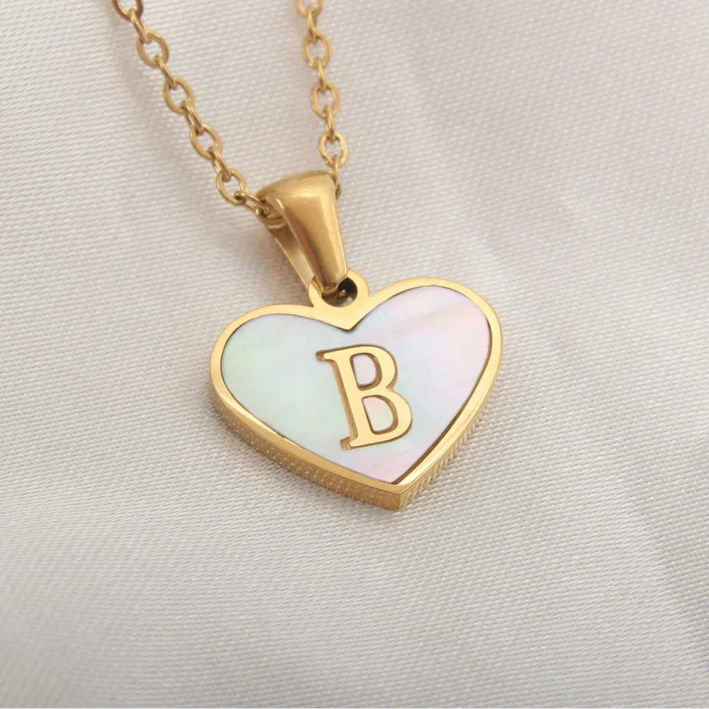 White heart pendant necklace initial b