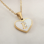 White heart pendant necklace initial e