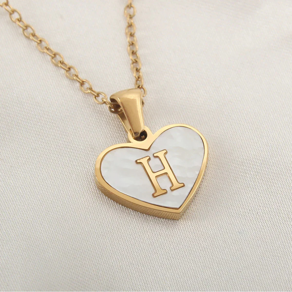 White heart pendant necklace initial h