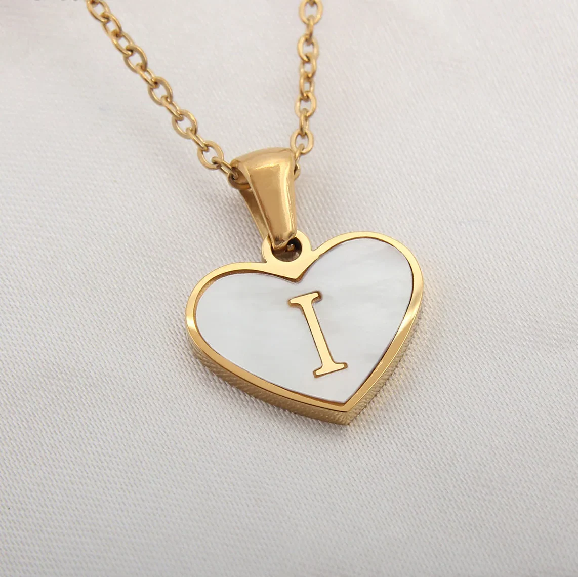 White heart pendant necklace initial i
