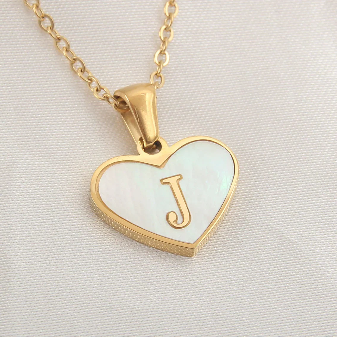 White heart pendant necklace initial j