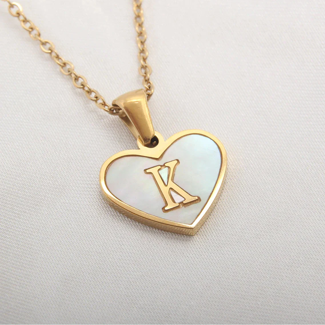 White heart pendant necklace initial k