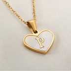 White heart pendant necklace initial p