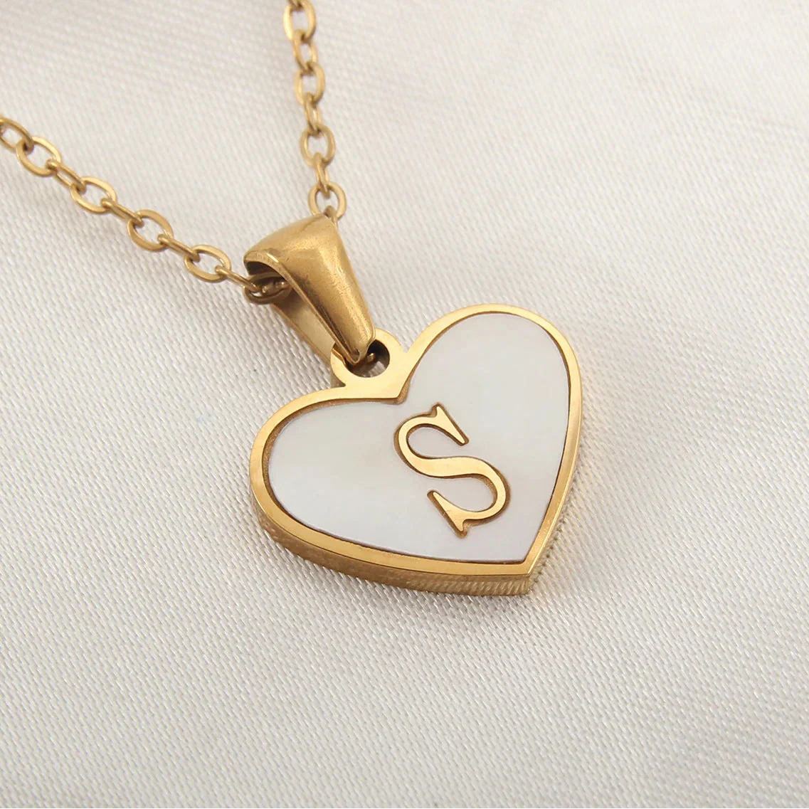 White heart pendant necklace initial s