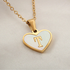 White heart pendant necklace initial t
