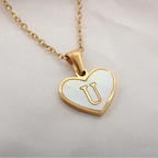 White heart pendant necklace initial u