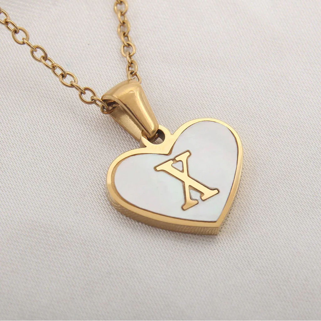 White heart pendant necklace initial x