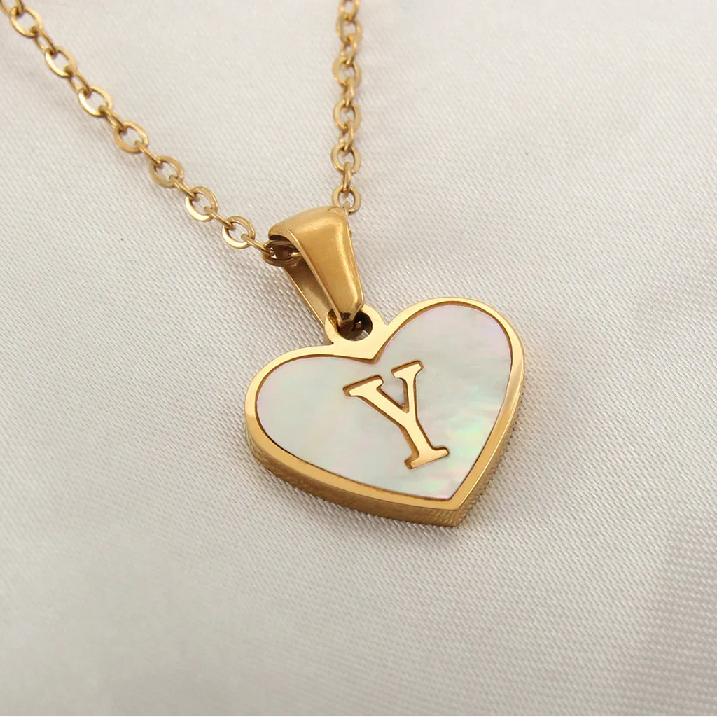White heart pendant necklace initial y