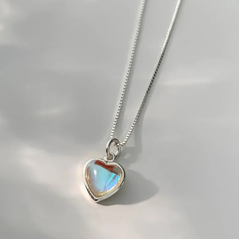 Necklace with Fertility Heart Pendant Moonstone Smooth Chain