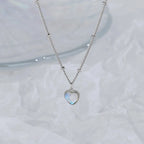 Necklace with Fertility Heart Pendant Moonstone Beaded Chain