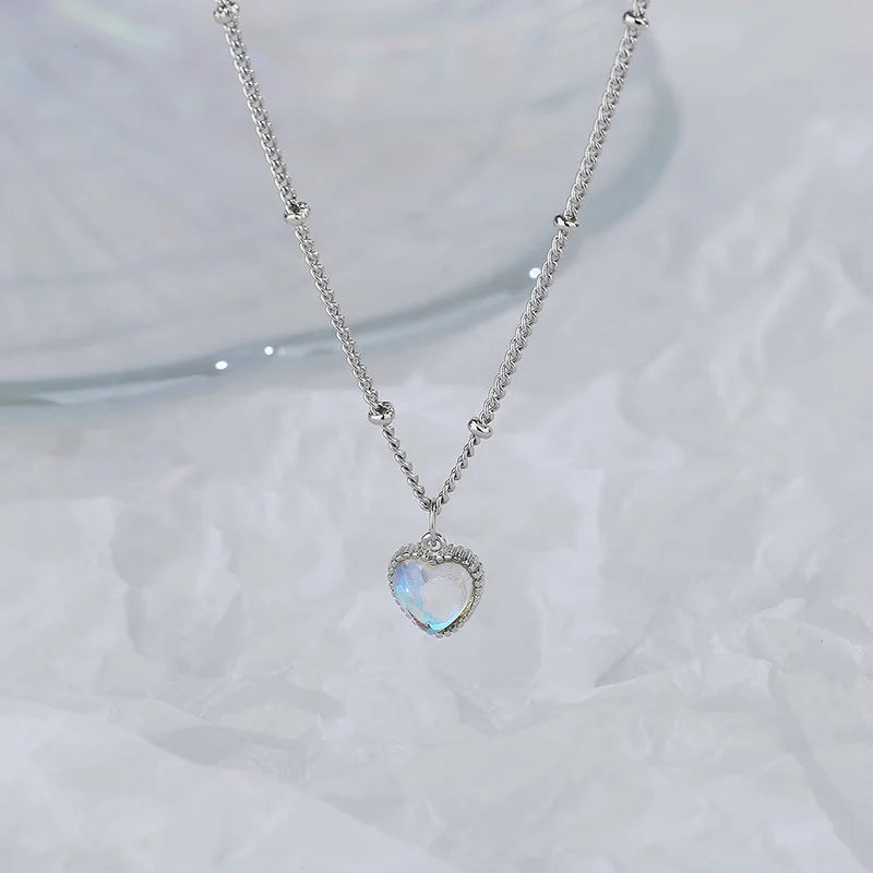 Necklace with Fertility Heart Pendant Moonstone Beaded Chain