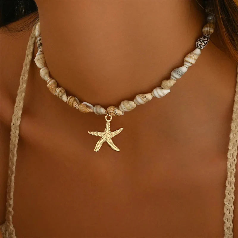 Necklace with Shell and Starfish Pendant