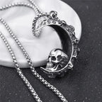 Necklace with Crescent Moon and Skull Pendant