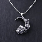 Necklace with Crescent Moon and Skull Pendant