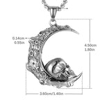 Necklace with Crescent Moon and Skull Pendant