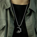 Necklace with Crescent Moon and Skull Pendant