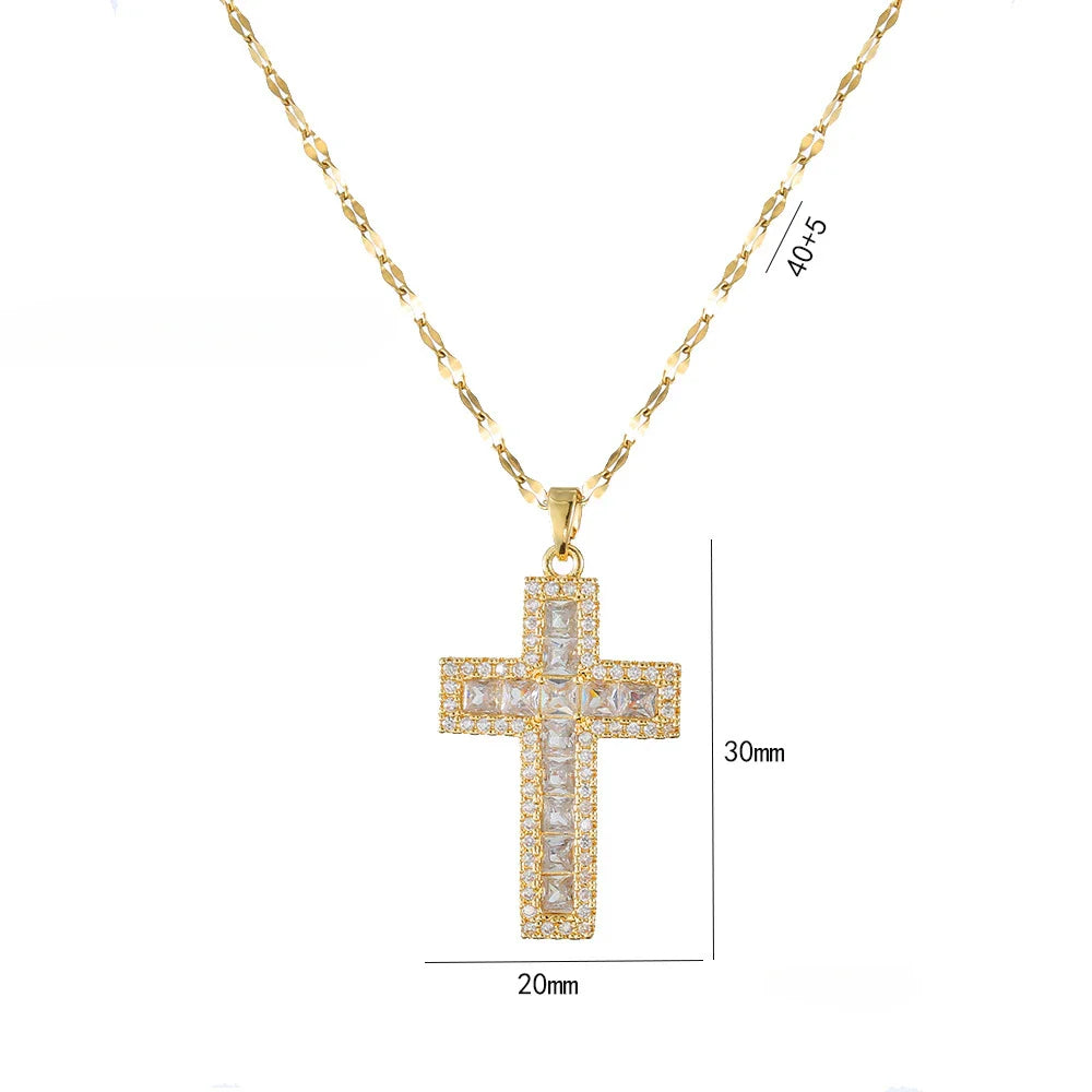Necklace with Christian Cross Zircon Pendant