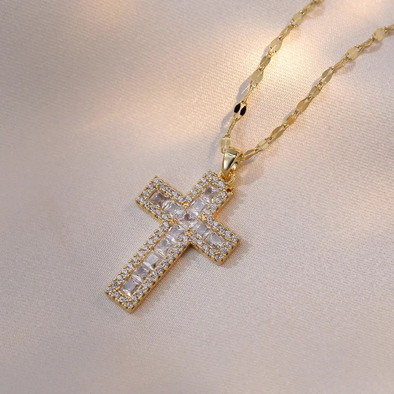 Necklace with Christian Cross Zircon Pendant A