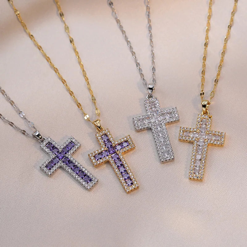 Necklace with Christian Cross Zircon Pendant A