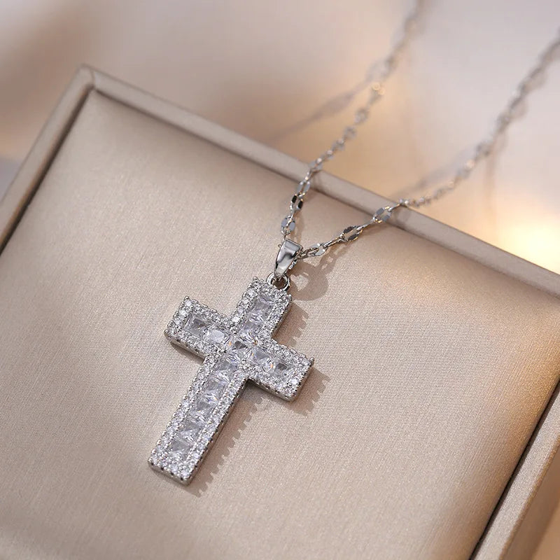 Necklace with Christian Cross Zircon Pendant B