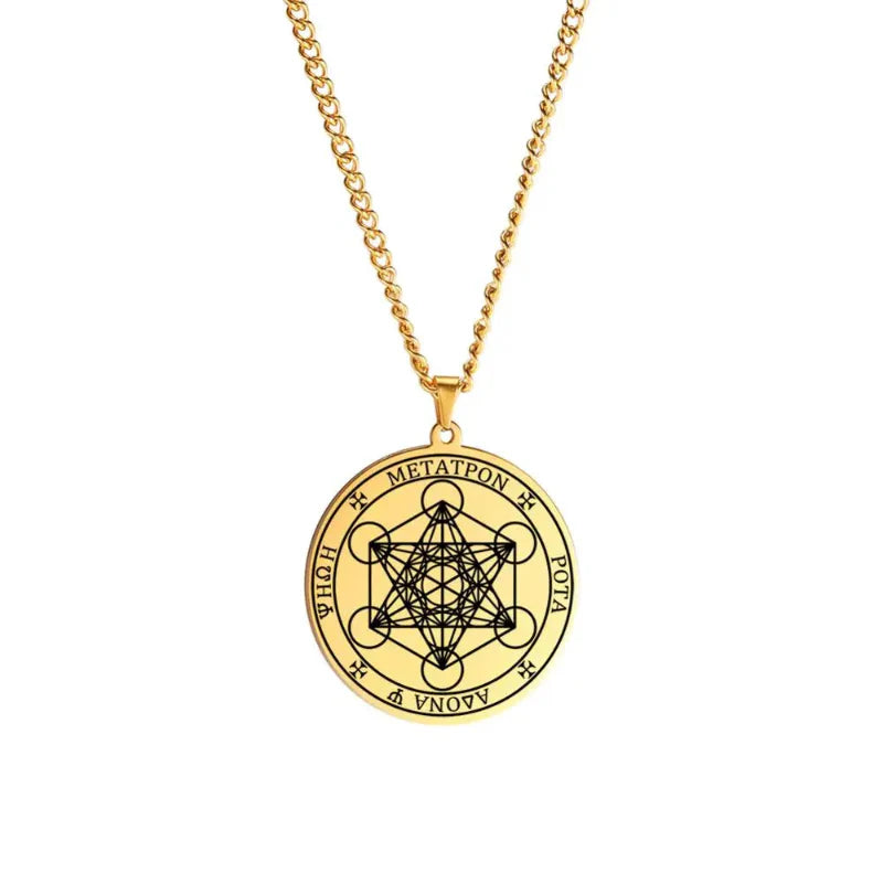 Necklace with Metatron Cube Pendant gold