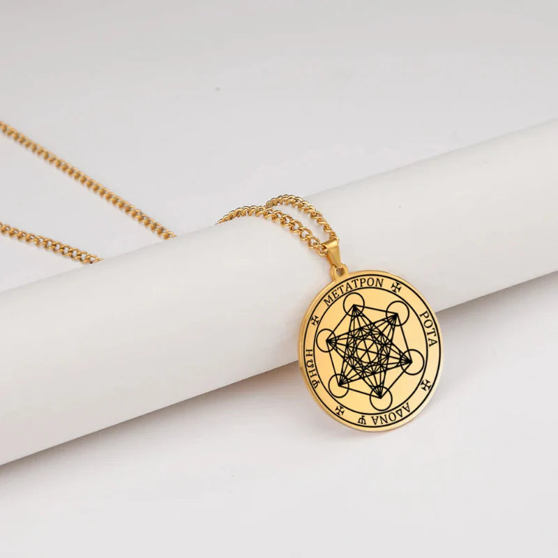 Necklace with Metatron Cube Pendant gold