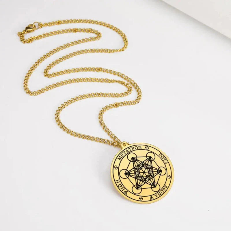 Necklace with Metatron Cube Pendant gold