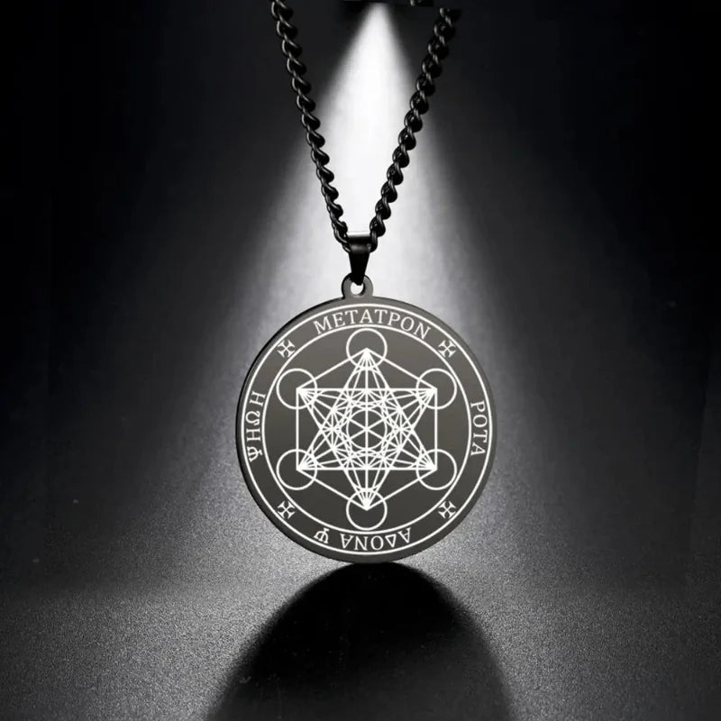 Necklace with Metatron Cube Pendant black