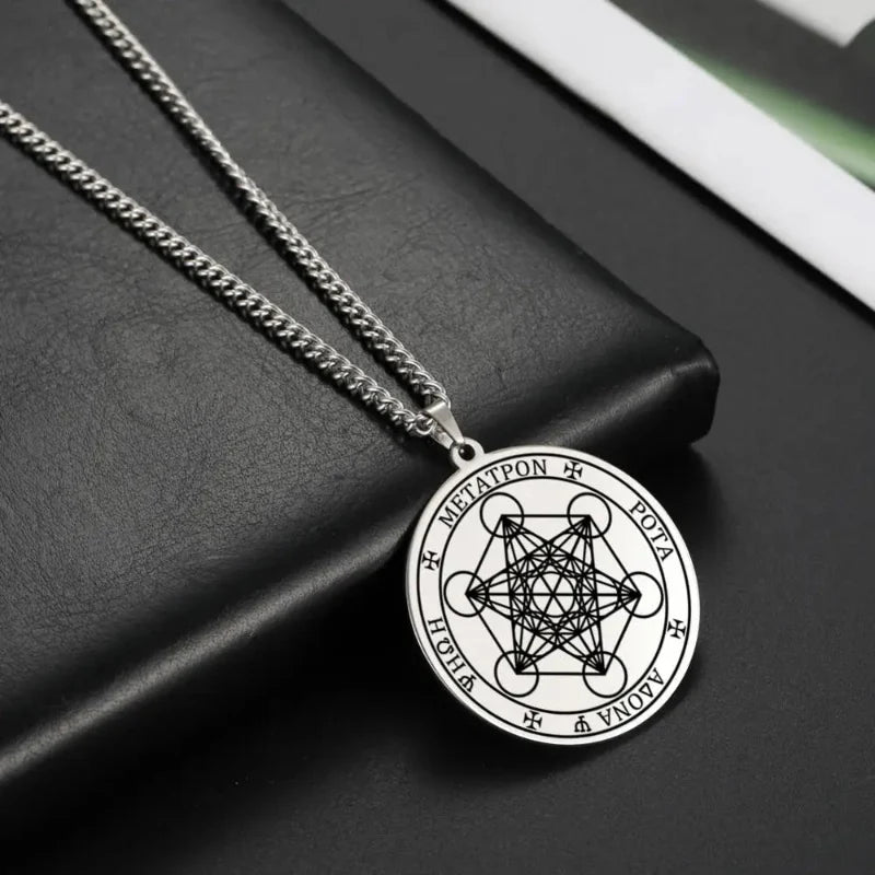 Necklace with Metatron Cube Pendant silver