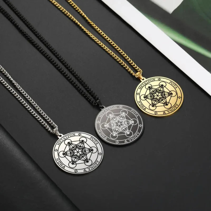 Necklace with Metatron Cube Pendant gold