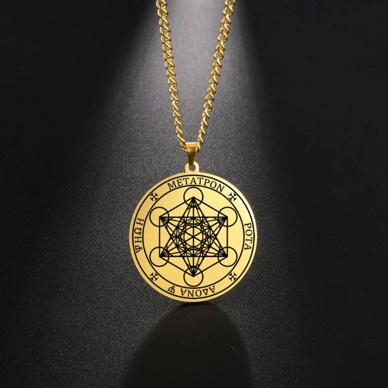 Necklace with Metatron Cube Pendant gold