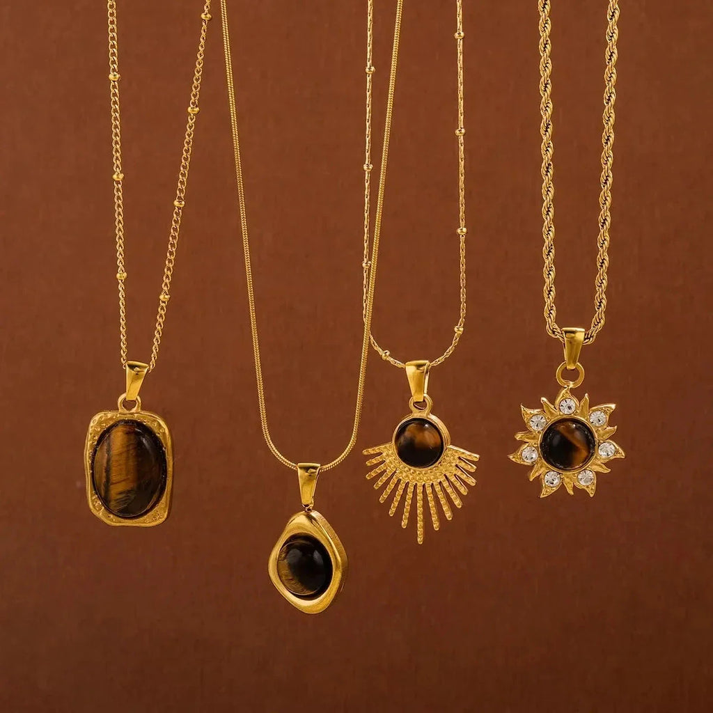 Tiger's Eye Protection Pendant Necklace for Women D