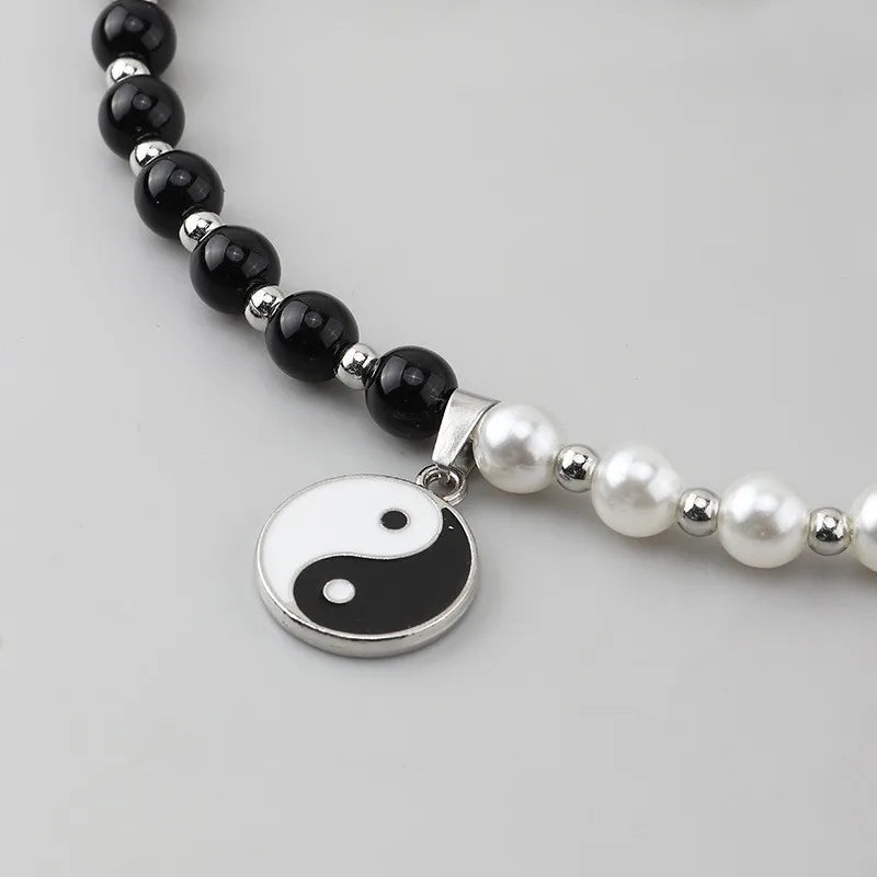 Necklace with Black and White Yin Yang Pearl Pendant