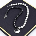Necklace with Black and White Yin Yang Pearl Pendant