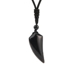 Necklace with Natural Stone Shark Tooth Pendant Obsidian