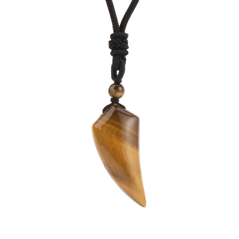 Necklace with Natural Stone Shark Tooth Pendant Tiger Eye