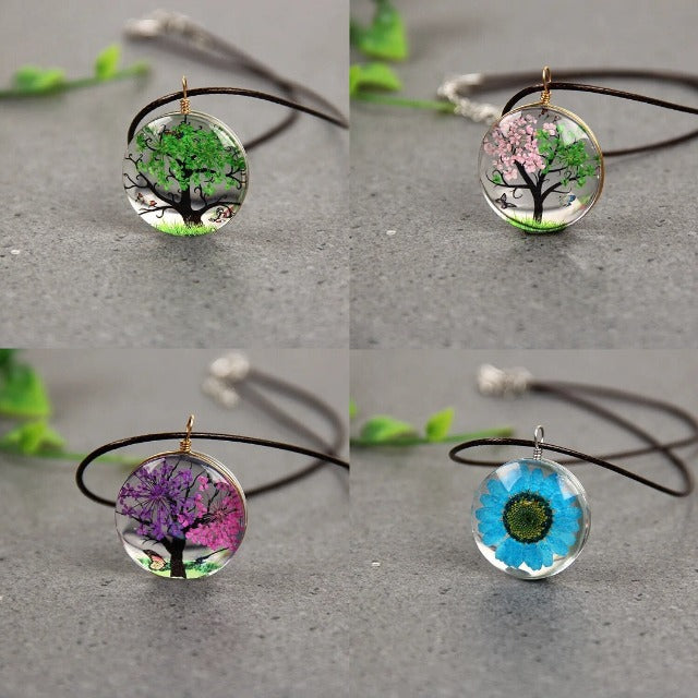 Necklace with Hand-Blown Glass Tree of Life Pendant