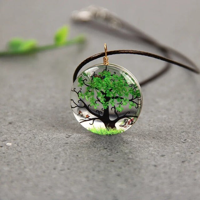 Necklace with Hand-Blown Glass Tree of Life Pendant