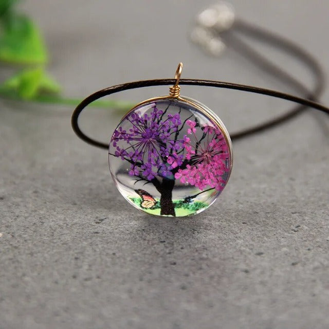 Necklace with Hand-Blown Glass Tree of Life Pendant
