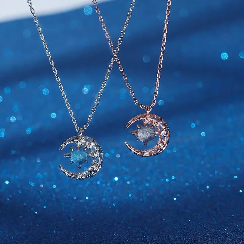 Necklace with Moonstone and Zircon Star Pendant for Women gold