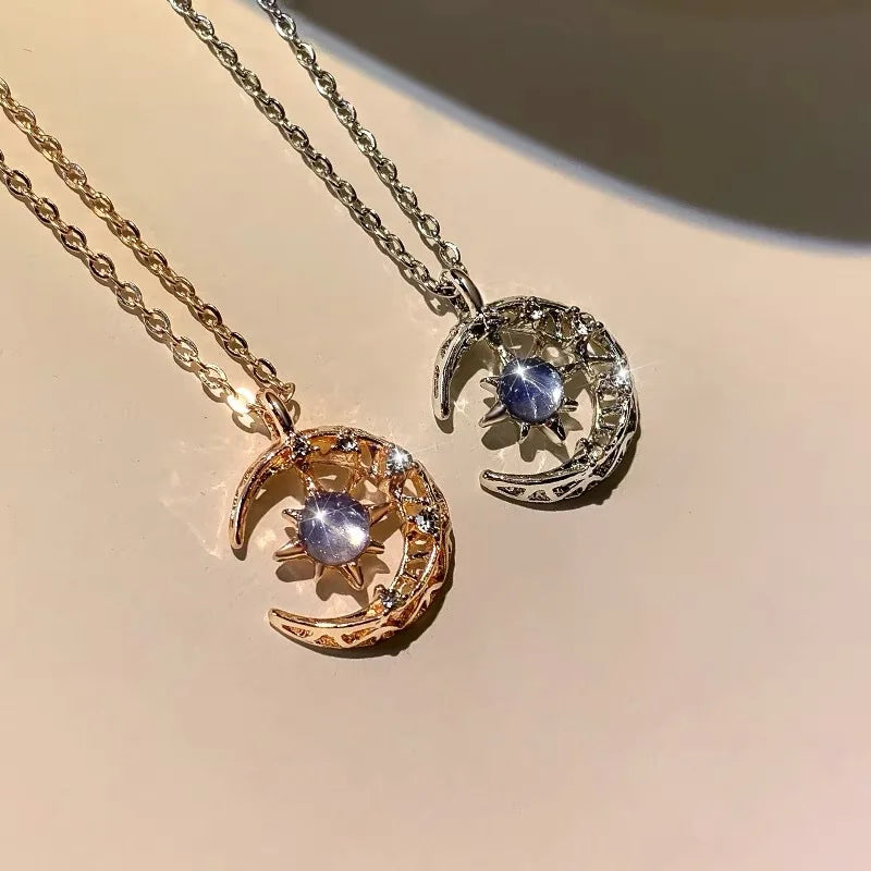 Necklace with Moonstone and Zircon Star Pendant for Women silver