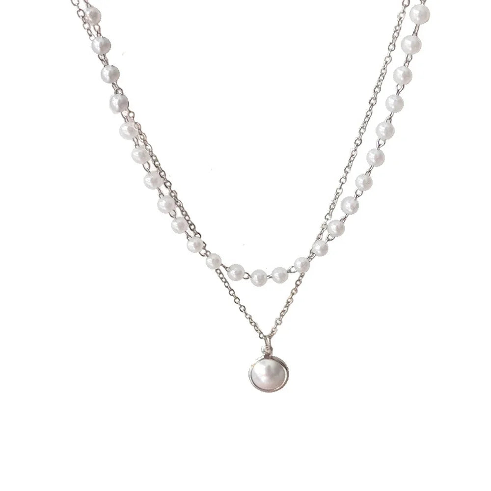 Necklace with White Pearl Pendant silver