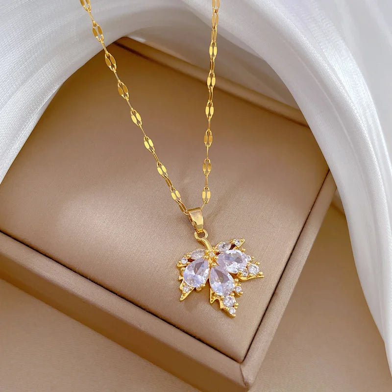 Necklace with Colored Maple Leaf Pendant white