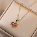 Necklace with Colored Maple Leaf Pendant red