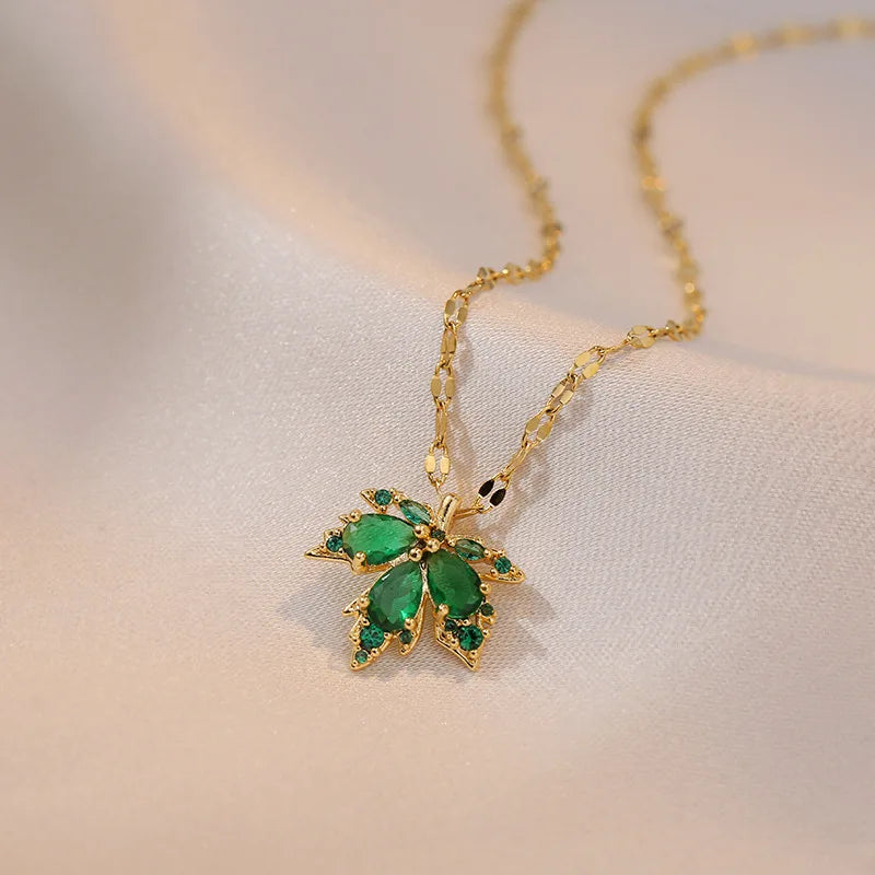 Necklace with Colored Maple Leaf Pendant green