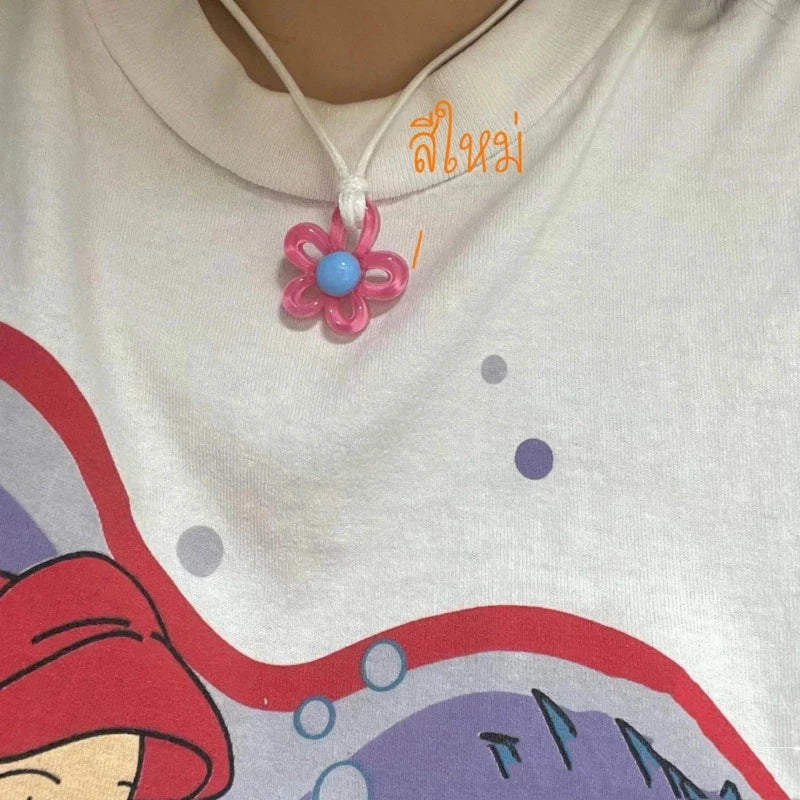 Colored Flower Pendant Necklace pink