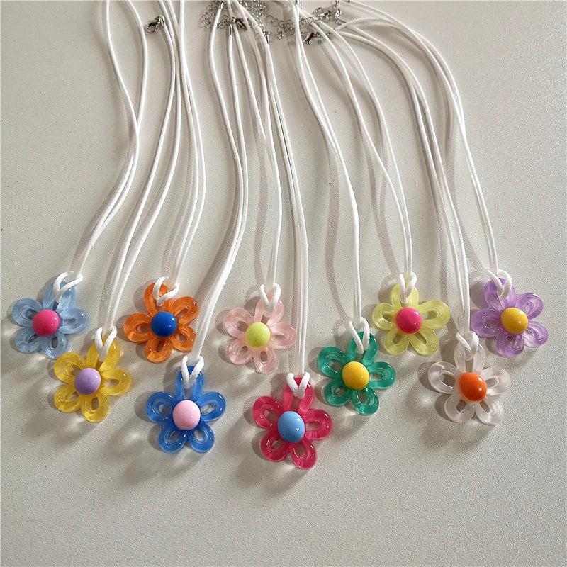 Colored Flower Pendant Necklace
