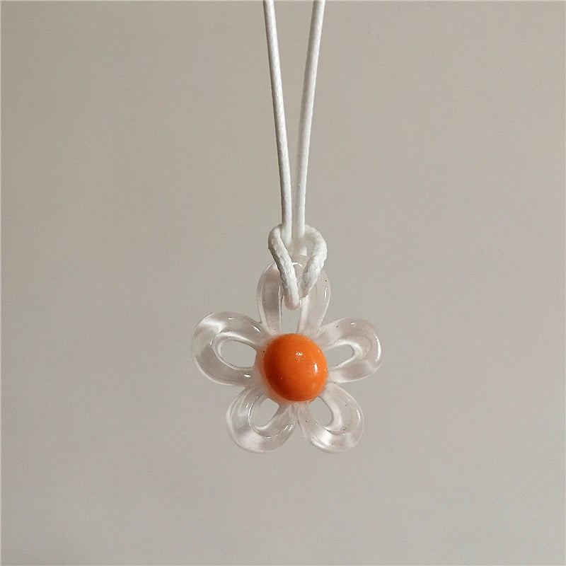 Colored Flower Pendant Necklace white